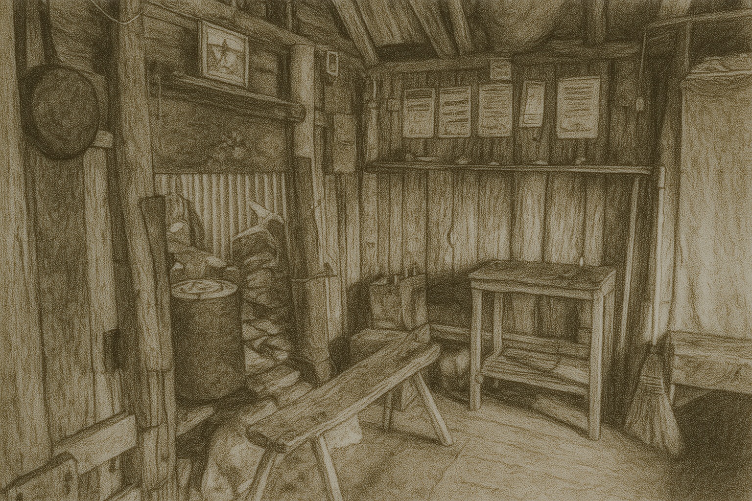 Drawing of Four Mile Hut